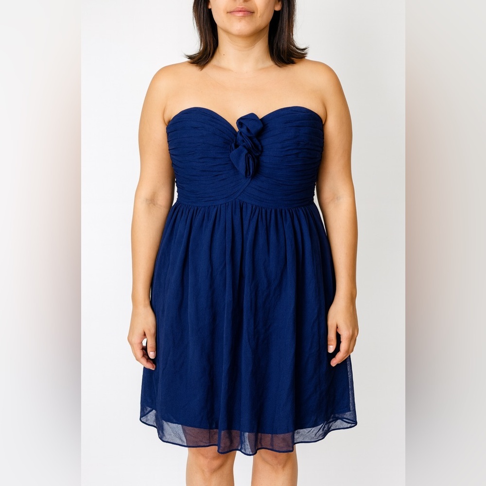 Morgan McFeeters 100% Silk Strapless Cocktail Dress Navy Blue Size 12